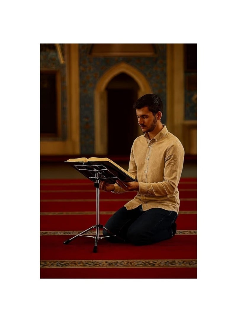 حامل مصحف من النيكل القوي  قابل للتعديل مع مصحف التهجد والتراويح (حجم كبير)  كلمات المصحف كبيرة وواضحة لمساعدة كبار السن علي القراءة بدون نظارة - طقم متكامل للصلوات وقراءة القرآن الكريم في المنزل والمسجد. - Image 4