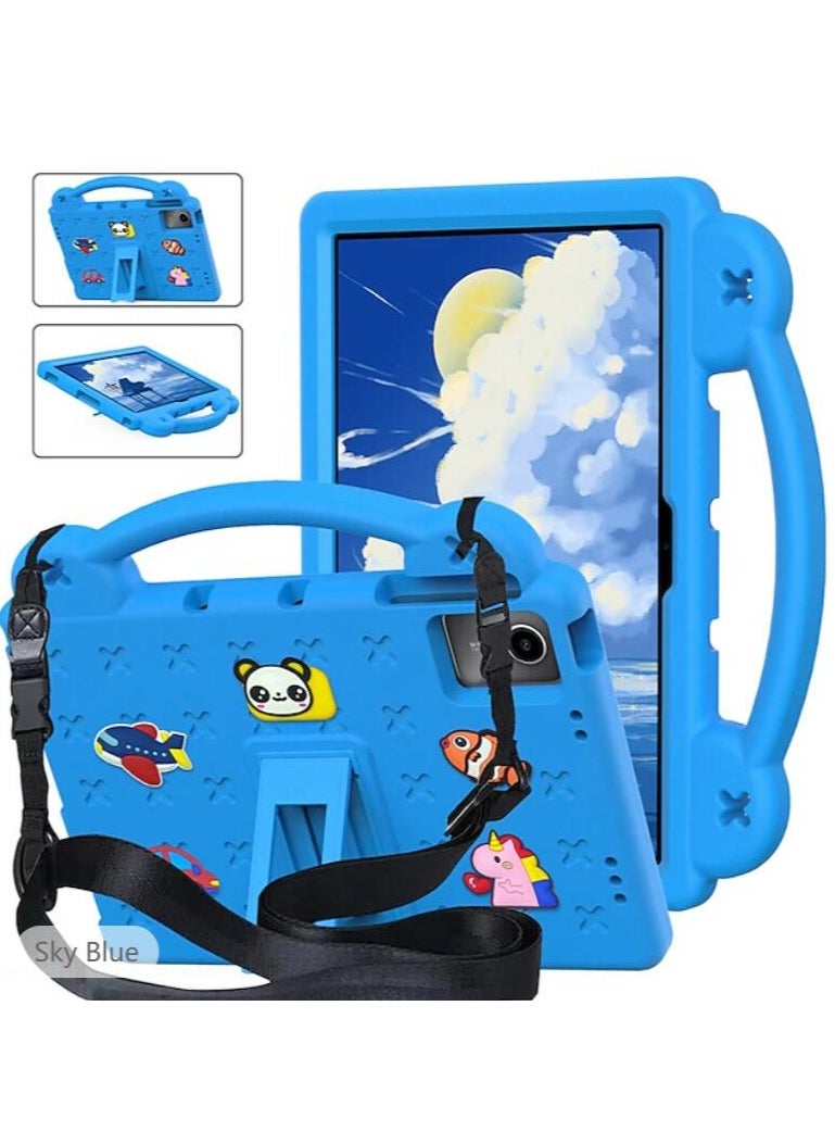 VKL - Kids Case Compatible with Lenovo Tab M11 11 Inch Tablet, EVA Cartoon Shockproof Cover with Shoulder Strap Handle Stand (Sky Blue) - Image 1