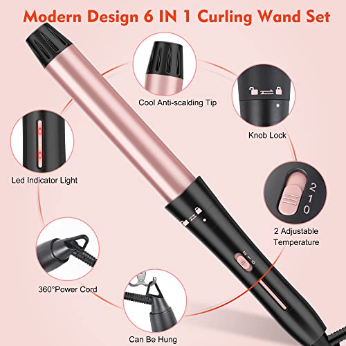 USHOW Curling Iron Set, USHOW 6 in 1 Curling Wand Set Hair Iron Kit Instant Heat Up Hair Curler with 6 Interchangeable Tourmaline Ceramic Barrels (0.35'' to 1.25'') Temperature Adjustments, with Gloves - Image 3