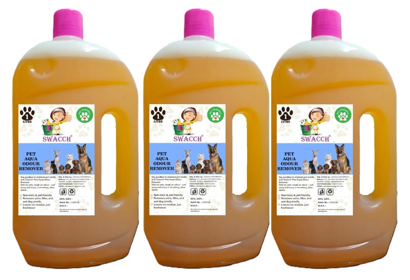 swacch Pet Aqua Odour Remover Liquid I Pet Safe Deodorizer for Home & Pet Areas I 1 Litre Pack of 3 Orange - Image 1