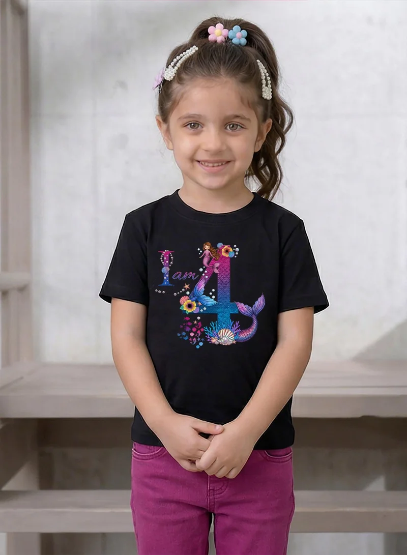Funkaar Mermaid 4th Birthday T-Shirt for Girls | "I Am 4" Design | Soft Combed Cotton