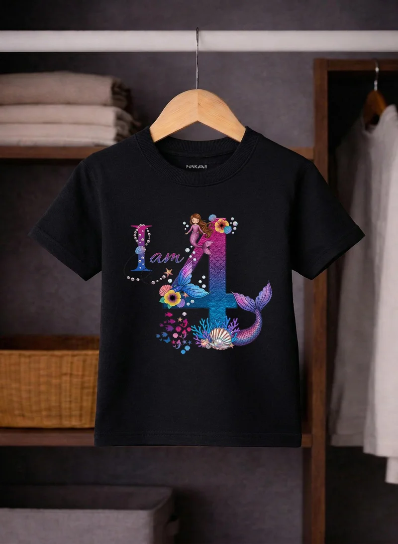 Funkaar Mermaid 4th Birthday T-Shirt for Girls | "I Am 4" Design | Soft Combed Cotton