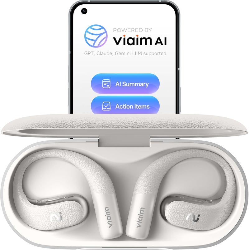 Viaim OpenNote AI Recorder – Open Ear Earbuds with FlashRecord, Call Recording, Real-Time Transcription, Translation, AI Assistant, for Students, Professionals & Interview Recording, White - Image 1