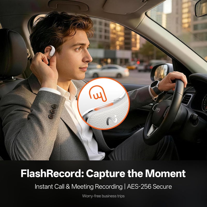 Viaim OpenNote AI Recorder – Open Ear Earbuds with FlashRecord, Call Recording, Real-Time Transcription, Translation, AI Assistant, for Students, Professionals & Interview Recording, White - Image 3
