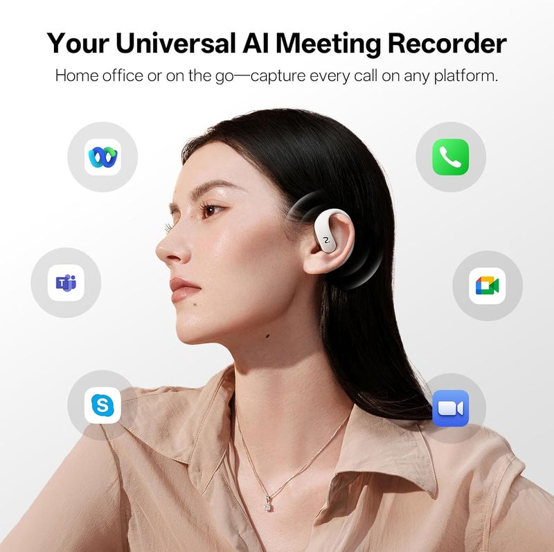 Viaim OpenNote AI Recorder – Open Ear Earbuds with FlashRecord, Call Recording, Real-Time Transcription, Translation, AI Assistant, for Students, Professionals & Interview Recording, White - Image 2