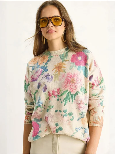 Bianco Lucci LUCCI Pattern Knit Sweater with Crew Neck