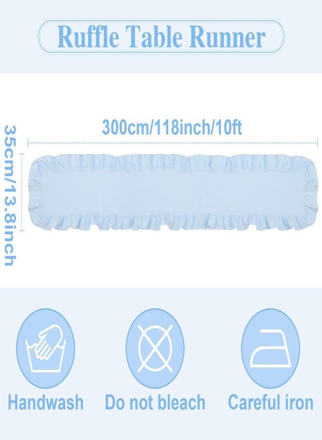 Oudain Dusty Blue Ruffle Table Runner Cotton Fabric 118 x 13.8'' Farmhouse Rustic Ruffled Edge Table Runner Wedding Decor for Spring Baby Shower Bridal Shower Party - Image 3