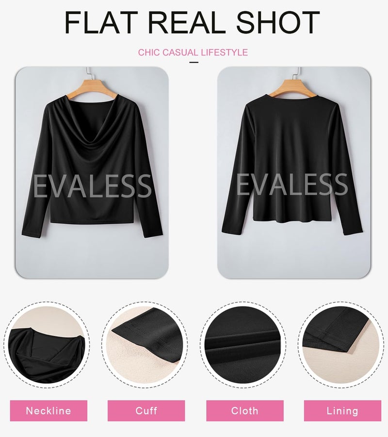 EVALESS Womens Tops Spring Long Sleeve Cowl Neck Shirts for Women Black Draped Shirts Comfortable Professional Teacher Outfits Work Office Formal Business Casual Outfits Loose Fitted, X-Large - Image 5