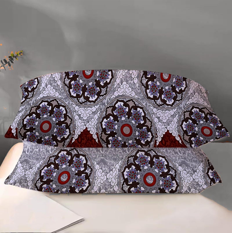 DREAMLET Prime Collections 160TC Glace Cotton Wrinkelfree Breathable Supersoft Double Flat Bedsheet with 2 Pillow Covers (Grey Maroon, Flat) - Image 3