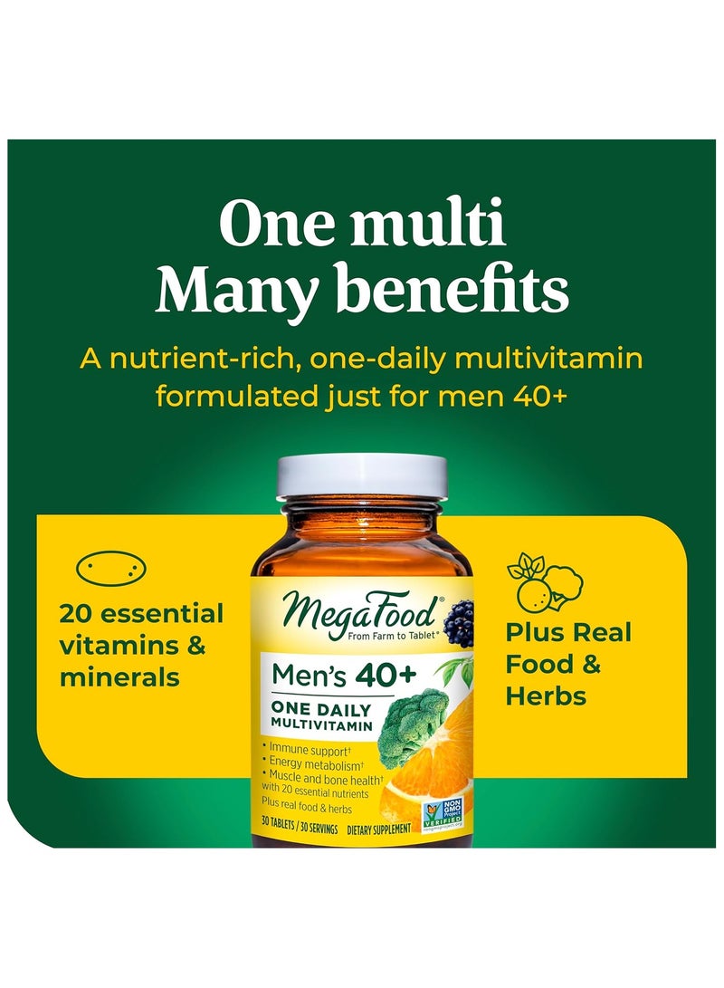 MegaFood Men's 40+ One Daily Multivitamin Immune Support Muscle Health Bone Health-Energy Metabolism Dietary Supplement 60 Tablets / 60 Servings