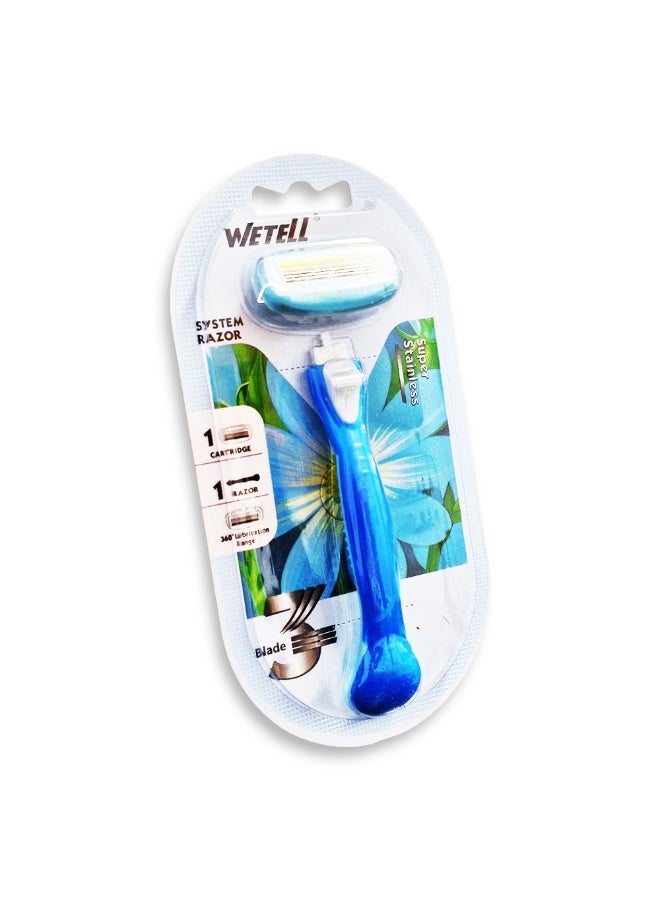 WETELL Women's razor with 3 nano-precision blades and a 360° moisturizing strip, enriched with aloe vera and vitamin E for sensitive skin, a flexible head that conforms to the contours of the skin, and protective rubber fins for a smooth and safe shave without irritation. - Image 3