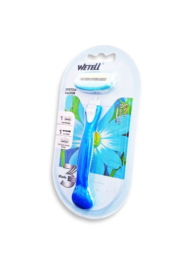 WETELL Women's razor with 3 nano-precision blades and a 360° moisturizing strip, enriched with aloe vera and vitamin E for sensitive skin, a flexible head that conforms to the contours of the skin, and protective rubber fins for a smooth and safe shave without irritation. - Image 2