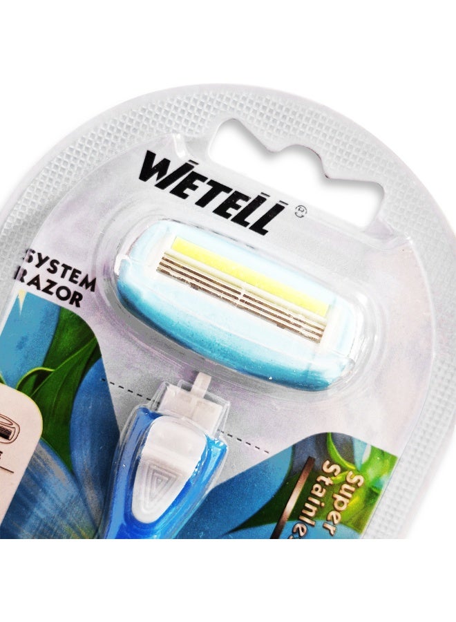 WETELL Women's razor with 3 nano-precision blades and a 360° moisturizing strip, enriched with aloe vera and vitamin E for sensitive skin, a flexible head that conforms to the contours of the skin, and protective rubber fins for a smooth and safe shave without irritation. - Image 4
