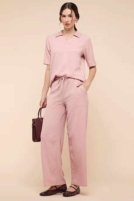 أر أند بي Textured Wide Leg Pants with Drawstring Waist