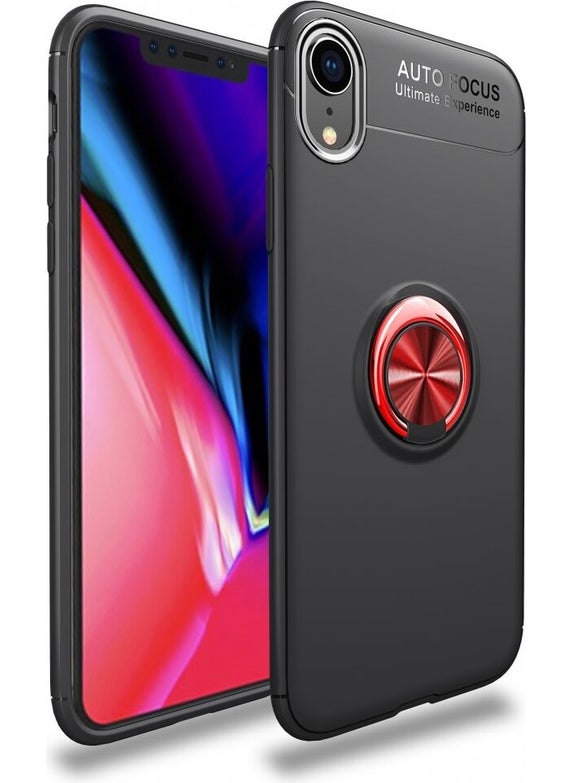 Apple iPhone Xr Case with Ring Silicone Range - Black-Red