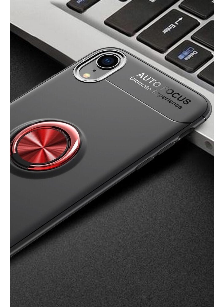 Apple iPhone Xr Case with Ring Silicone Range - Black-Red
