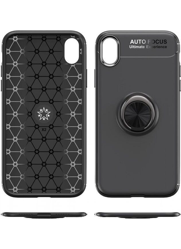 Apple iPhone Xr Case with Ring Silicone Range - Black-Red