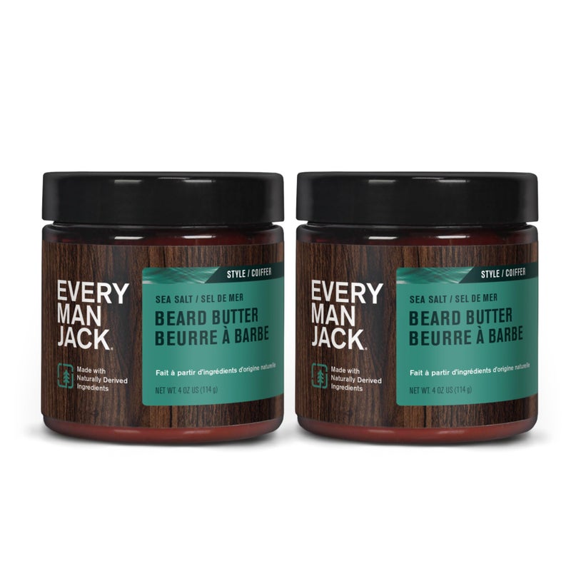 Every Man Jack Beard Butter Subtle Sea Salt Fragrance  Hydrates and Styles Dry Unruly Beards While Relieving Itch  Naturally Derived with Shea Butter and Coconut Oil  4ounce 2 Pack