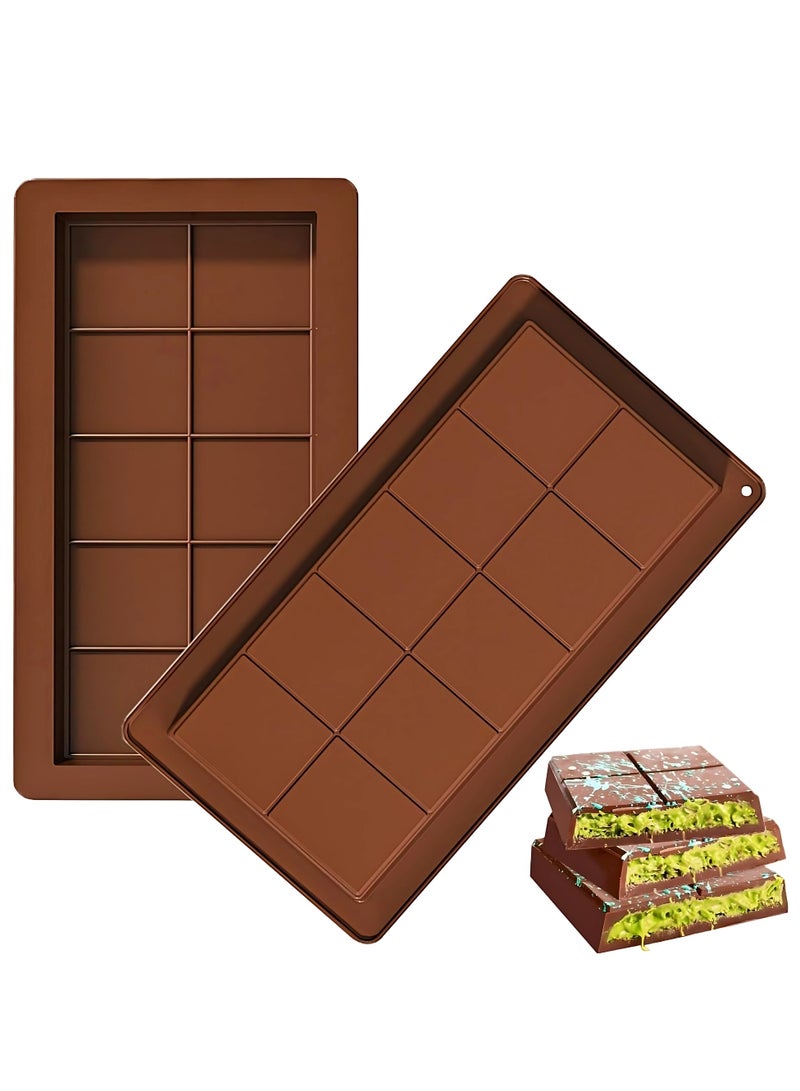 AREXA 2 Pack Deep Silicone Chocolate Bar Molds – 1-Inch-Thick Large Candy Bar Mold for Stuffed Chocolate, Filled Knafeh Pistachio Bars, Big Deep Molds for DIY Dessert, Baking, Candy Making & Gifts  - Image 1