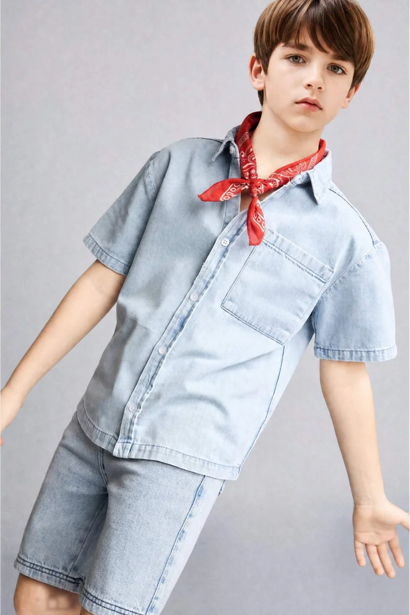 Defacto Regular Fit Denim Short Sleeve Shirt