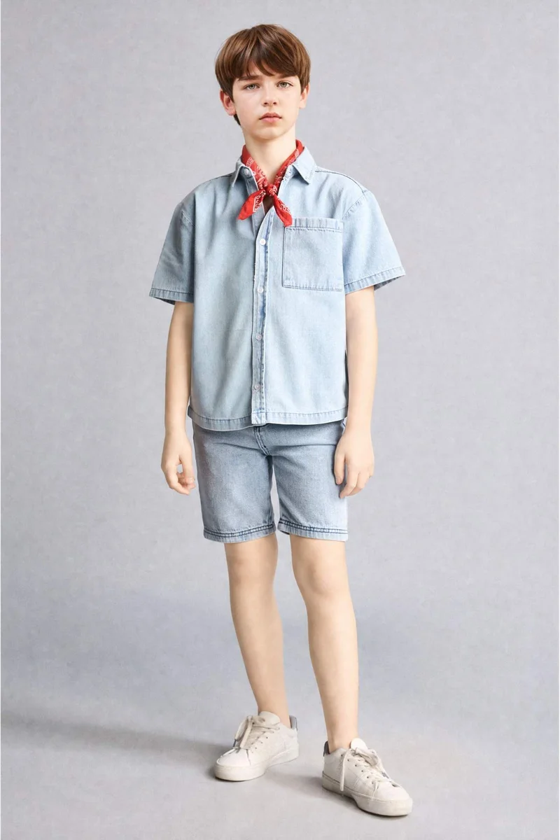 Defacto Regular Fit Denim Short Sleeve Shirt