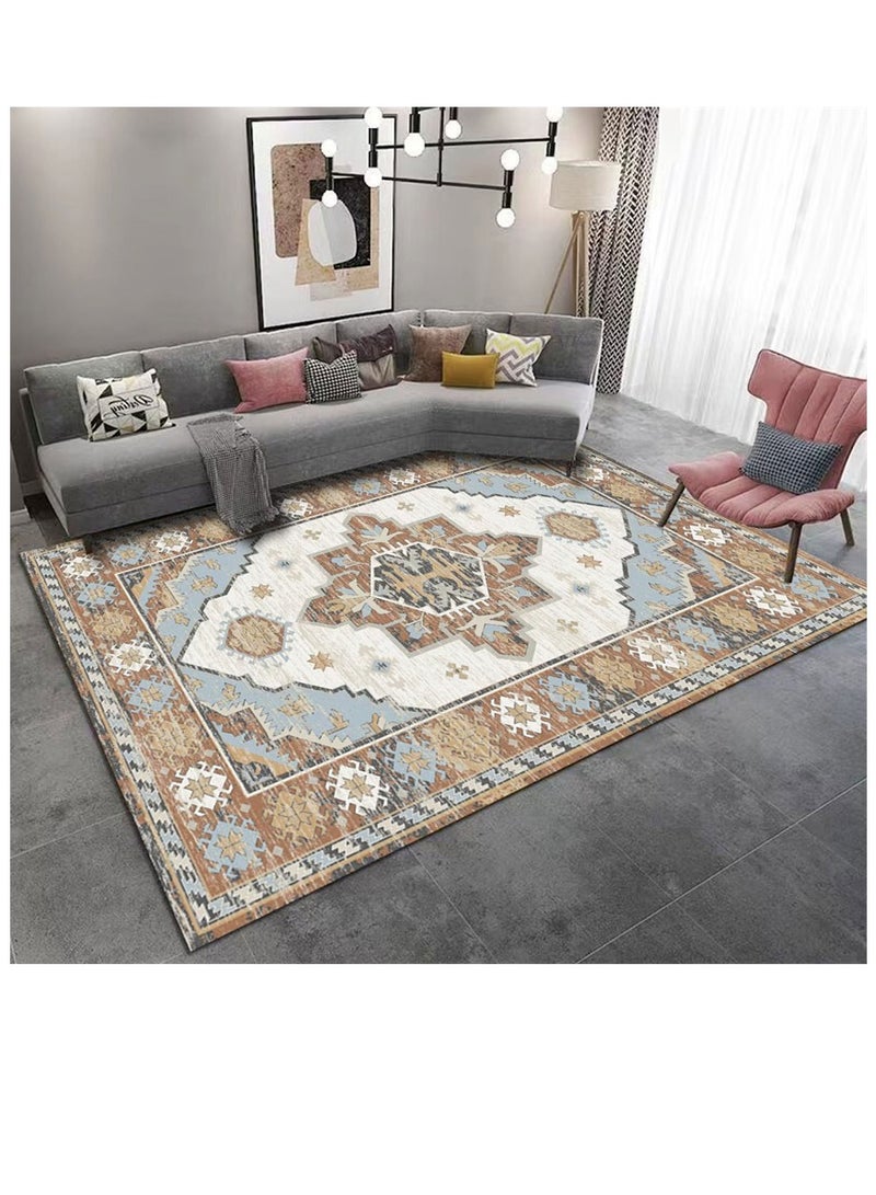 Washable Carpet, Modern Non-Slip Area Rugs with Print Boho, Home Decor Thin Vintage Floor Carpet Indoor Mat Floral Print Rugs for Living Room Bedroom Dining Room Office (Grey 200*300cm) ﻿  - Image 1