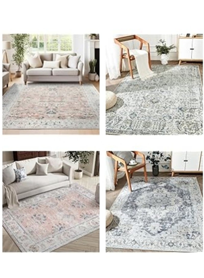 Washable Carpet, Modern Non-Slip Area Rugs with Print Boho, Home Decor Thin Vintage Floor Carpet Indoor Mat Floral Print Rugs for Living Room Bedroom Dining Room Office (Grey 200*300cm) ﻿  - Image 3
