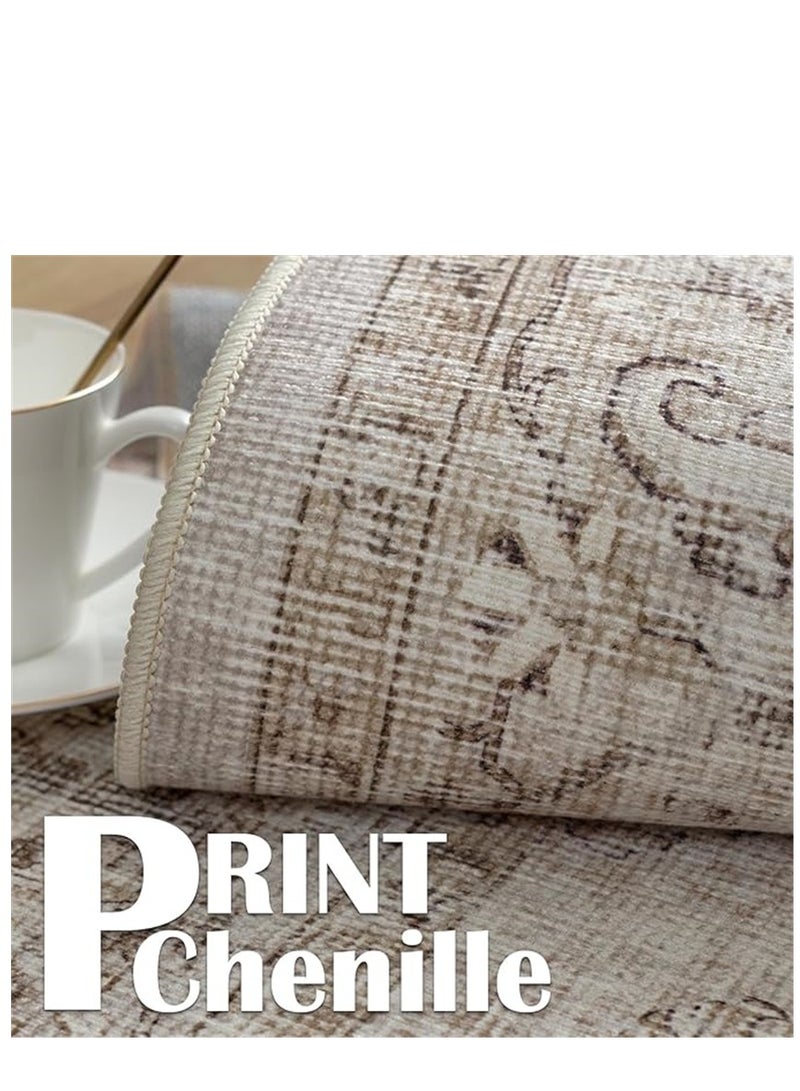 Washable Carpet, Modern Non-Slip Area Rugs with Print Boho, Home Decor Thin Vintage Floor Carpet Indoor Mat Floral Print Rugs for Living Room Bedroom Dining Room Office (Grey 200*300cm) ﻿  - Image 5