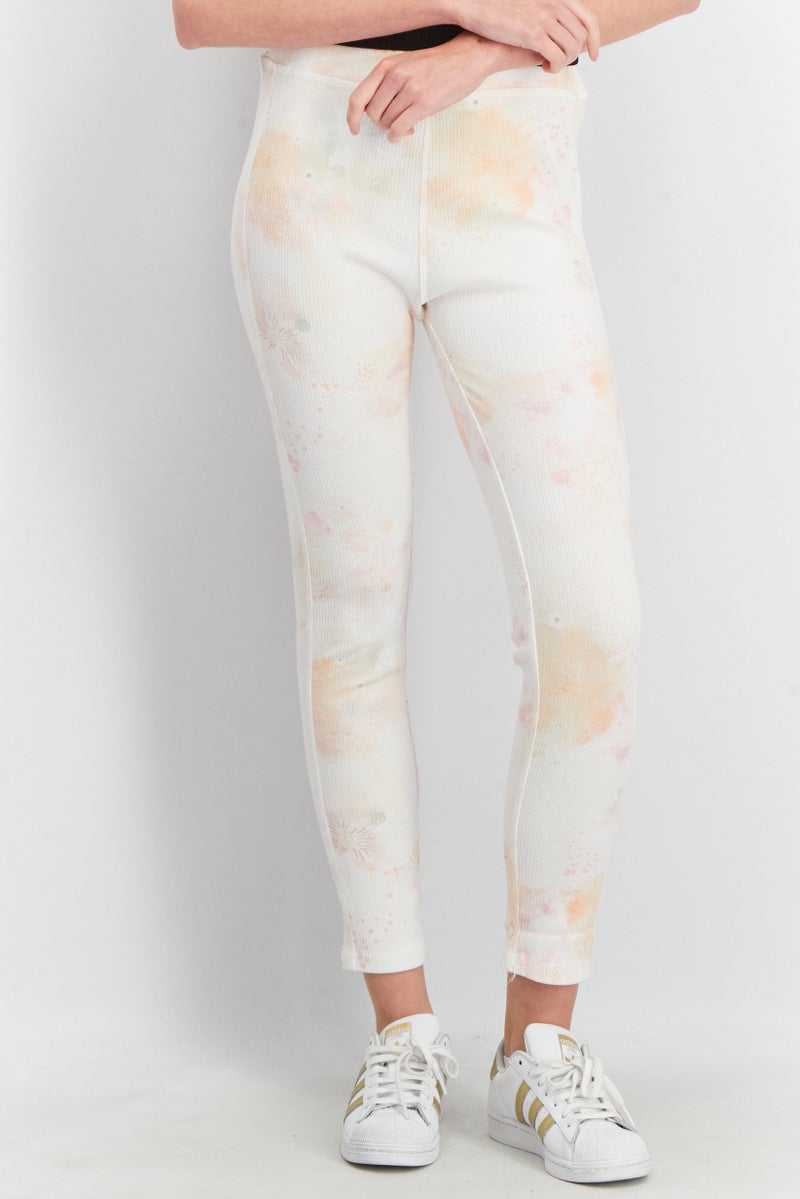 Splendid Women Regular Fit Pull On  Ribbed Pants, Cream Combo - Image 1