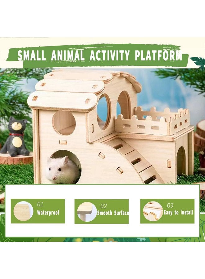 Generic Fulxposs Hamster Cage Accessories,Hamster Hideout,Small Pets Activity Toy Woodland House,Wooden Rat Playground Platform Habitats Decor (Double Layered)  - Image 5
