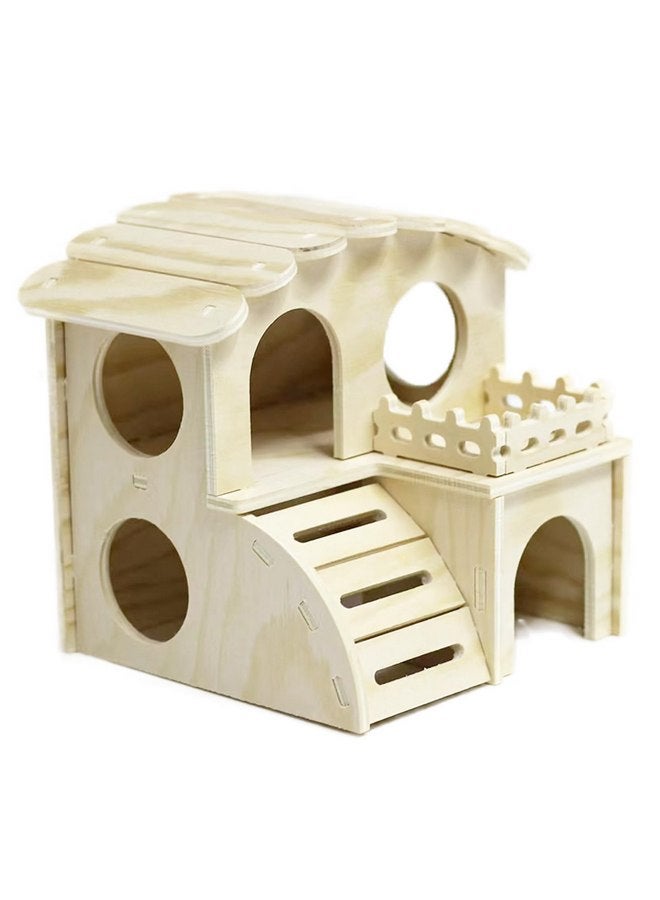 Generic Fulxposs Hamster Cage Accessories,Hamster Hideout,Small Pets Activity Toy Woodland House,Wooden Rat Playground Platform Habitats Decor (Double Layered)  - Image 1