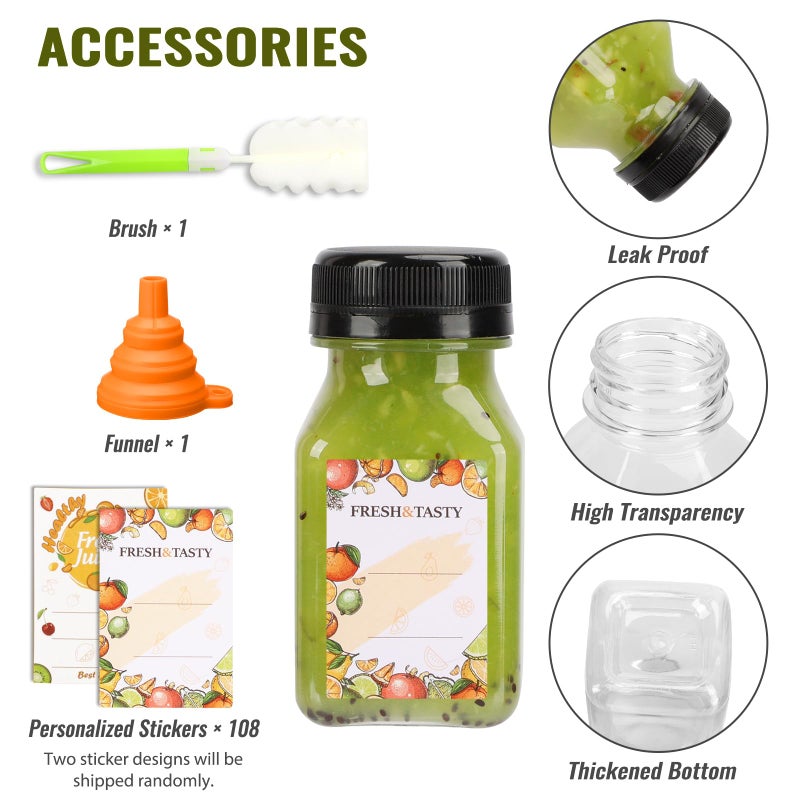 TOMNK 100pcs 4oz Juice Bottles, Reusable Small Shot Bottles with Lids, Labels, Funnel and Brush Beverage Containers for Juicing, Ginger Shots, Milk and Beverages - Image 3