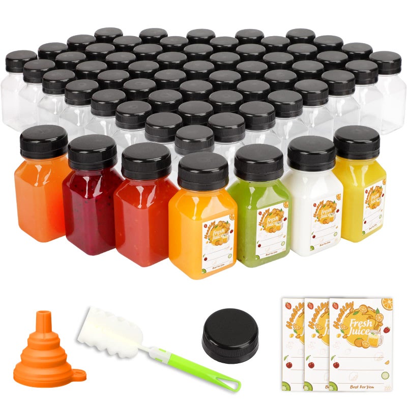 TOMNK 100pcs 4oz Juice Bottles, Reusable Small Shot Bottles with Lids, Labels, Funnel and Brush Beverage Containers for Juicing, Ginger Shots, Milk and Beverages - Image 1