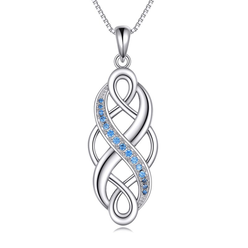 YFN Celtic jewelry for women Sterling Silver Blue Cz Birthstone Necklace Irish Celtic Knot Jewelry for Women Men 18" - Image 1