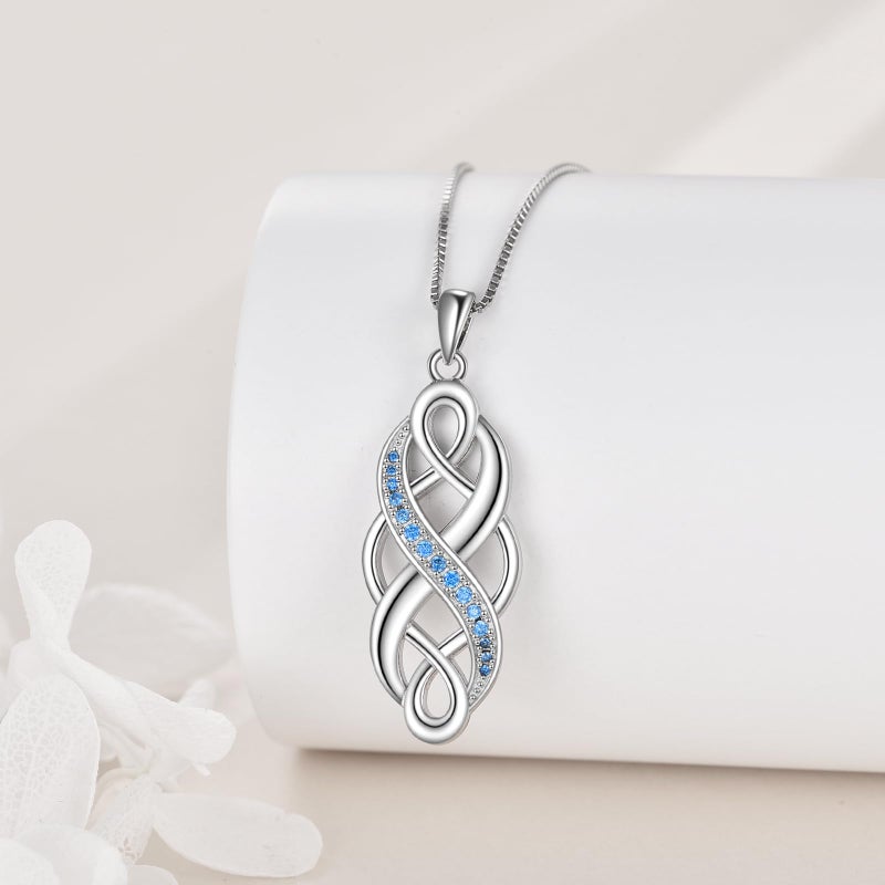 YFN Celtic jewelry for women Sterling Silver Blue Cz Birthstone Necklace Irish Celtic Knot Jewelry for Women Men 18" - Image 3