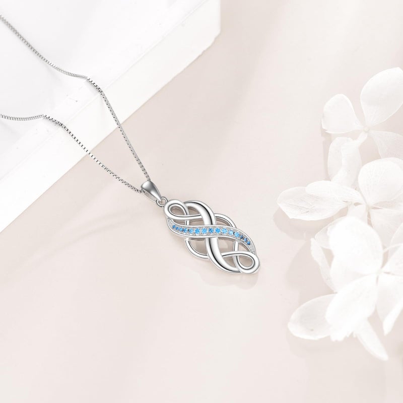 YFN Celtic jewelry for women Sterling Silver Blue Cz Birthstone Necklace Irish Celtic Knot Jewelry for Women Men 18" - Image 4