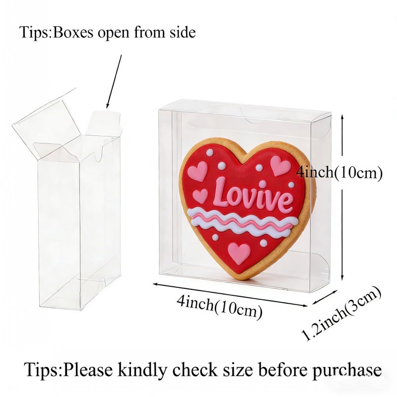 JCXGRVC 50 Pack 4x4x1.2inch Clear Single Cookies Boxes with Full Window Plastic Boxes Bakery Packaging for Small Treat Macaron Donut Chocolate Dessert Party Christmas Valentine's Mother's Day Birthday - Image 3
