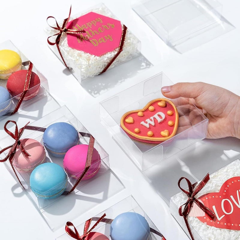 JCXGRVC 50 Pack 4x4x1.2inch Clear Single Cookies Boxes with Full Window Plastic Boxes Bakery Packaging for Small Treat Macaron Donut Chocolate Dessert Party Christmas Valentine's Mother's Day Birthday - Image 4