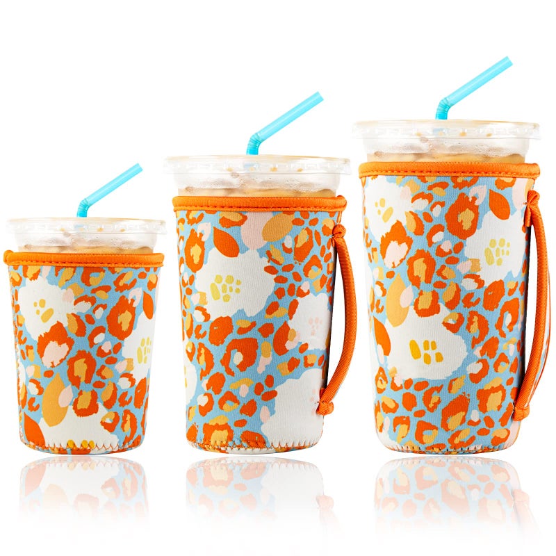 KJQJLY FEYKEY 3 Pack Reusable Iced Coffee Sleeves for Iced Coffee Cups or Drinks Reusable Neoprene Insulated Sleeves for Hot and Cold Drinks from Starbucks, Dunkin, And More (Summer Abstract Flower) - Image 1