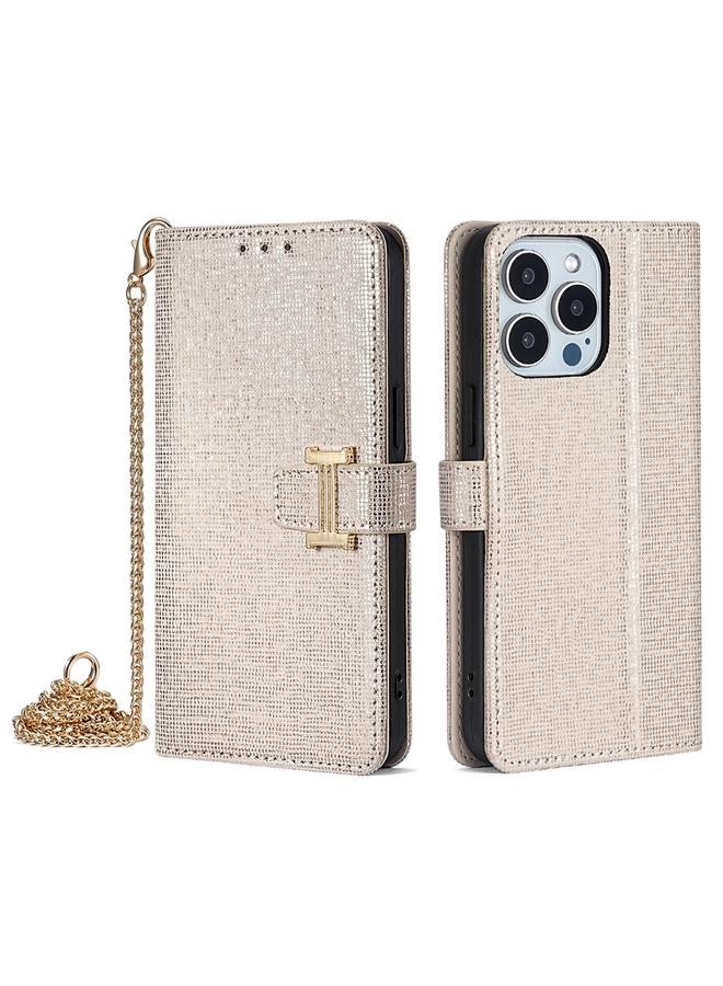 The Bros Case For iPhone 15 Pro Max Crossbody Chain I-Shape Buckle Sequins Leather Phone Case