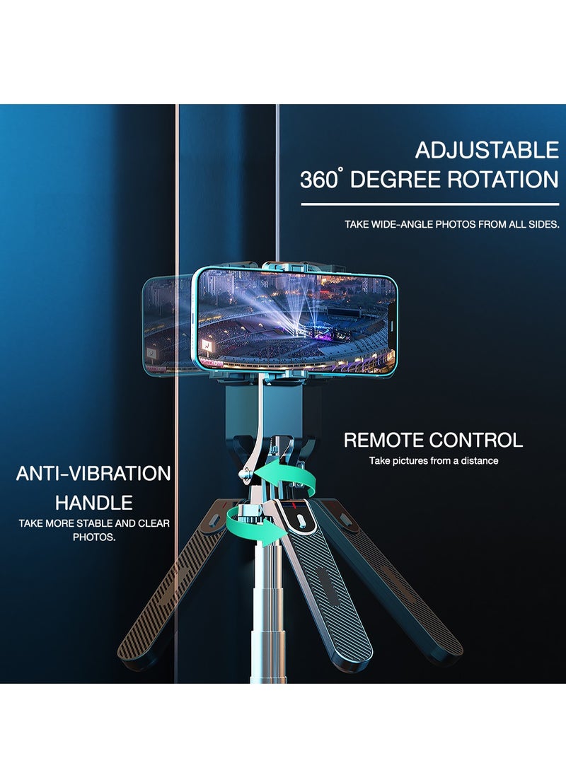 Generic - Telescopic 1.8M Bluetooth selfie stick, mobile phone selfie stick with dual lights, four-legged stand, rotatable, portable lightweight, stable durable - Image 1
