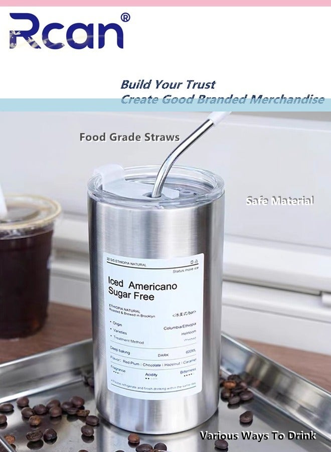 Rcan Stainless Steel Insulated Tumbler, Vacuum Flask with Leak Proof Lid and Straw, Double Wall Travel Coffee Mug, Adult Travel Coffee Mug, Iced Coffee Cup with Lid 600ML/20oz - Image 4