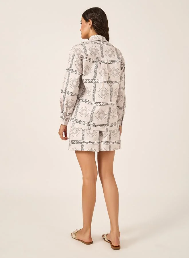 Styli All-Over Print Long Sleeve Shirt and Shorts Co-Ords