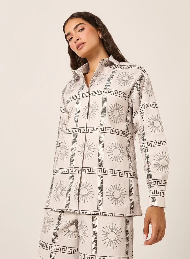Styli All-Over Print Long Sleeve Shirt and Shorts Co-Ords