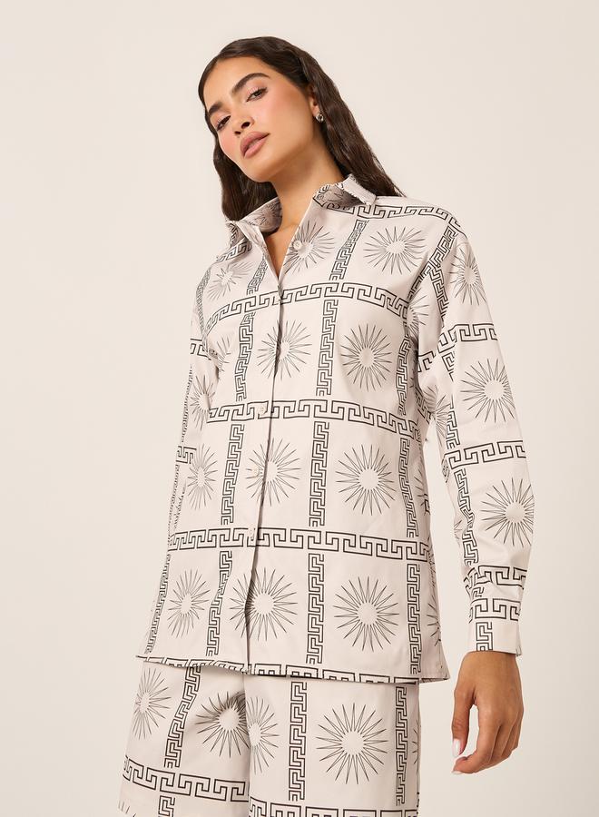 Styli All-Over Print Long Sleeve Shirt and Shorts Co-Ords  - Image 3