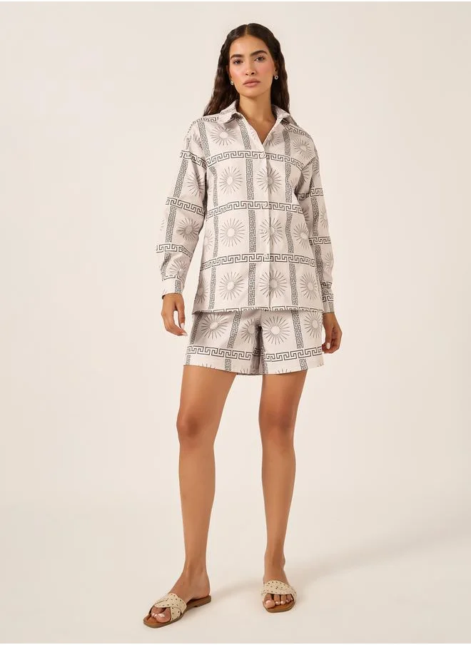 ستايلي All-Over Print Long Sleeve Shirt and Shorts Co-Ords