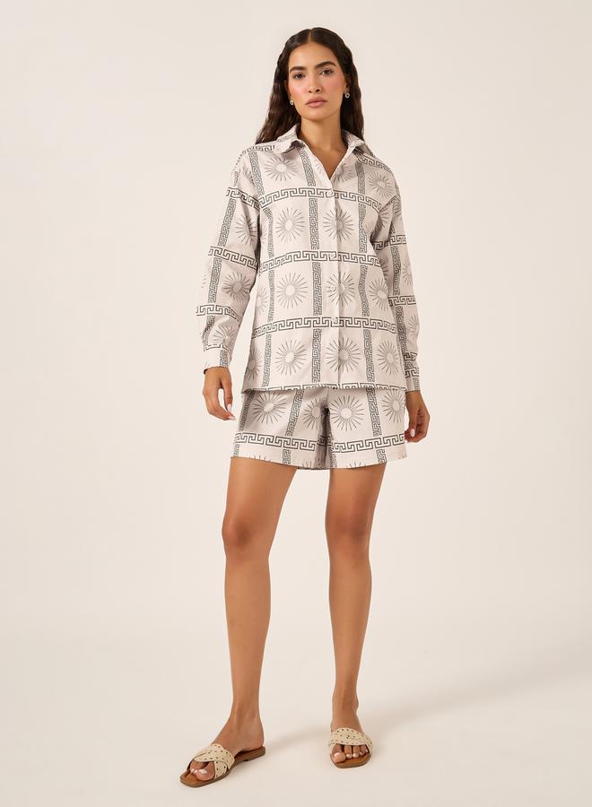 Styli All-Over Print Long Sleeve Shirt and Shorts Co-Ords  - Image 2