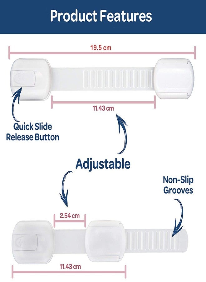 INOVERA (LABEL) Baby Safety Adjustable Cabinet Drawer Locks Straps, White (Pack of 6, Made in India) - Image 2