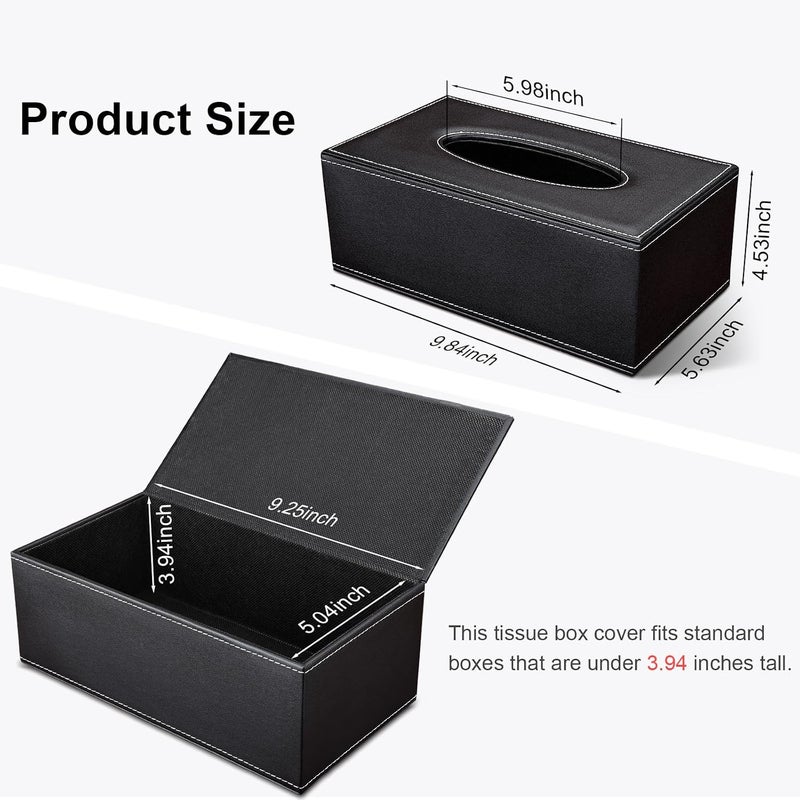 GORESE Rectangular Tissue Box Cover, PU Leather, Minimalistic, Black, 9.84"X5.23"X3.77" - Image 2