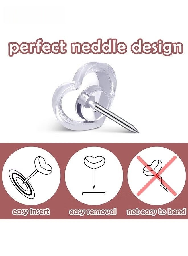 (100 Pieces) Heart Clear Push Pins for Cork Board, Transparent Heart Shaped Thumb Tacks Plastic Decorative Push Pins for Posters, Office, Photo Maps, School, Classroom Supplies - Image 3